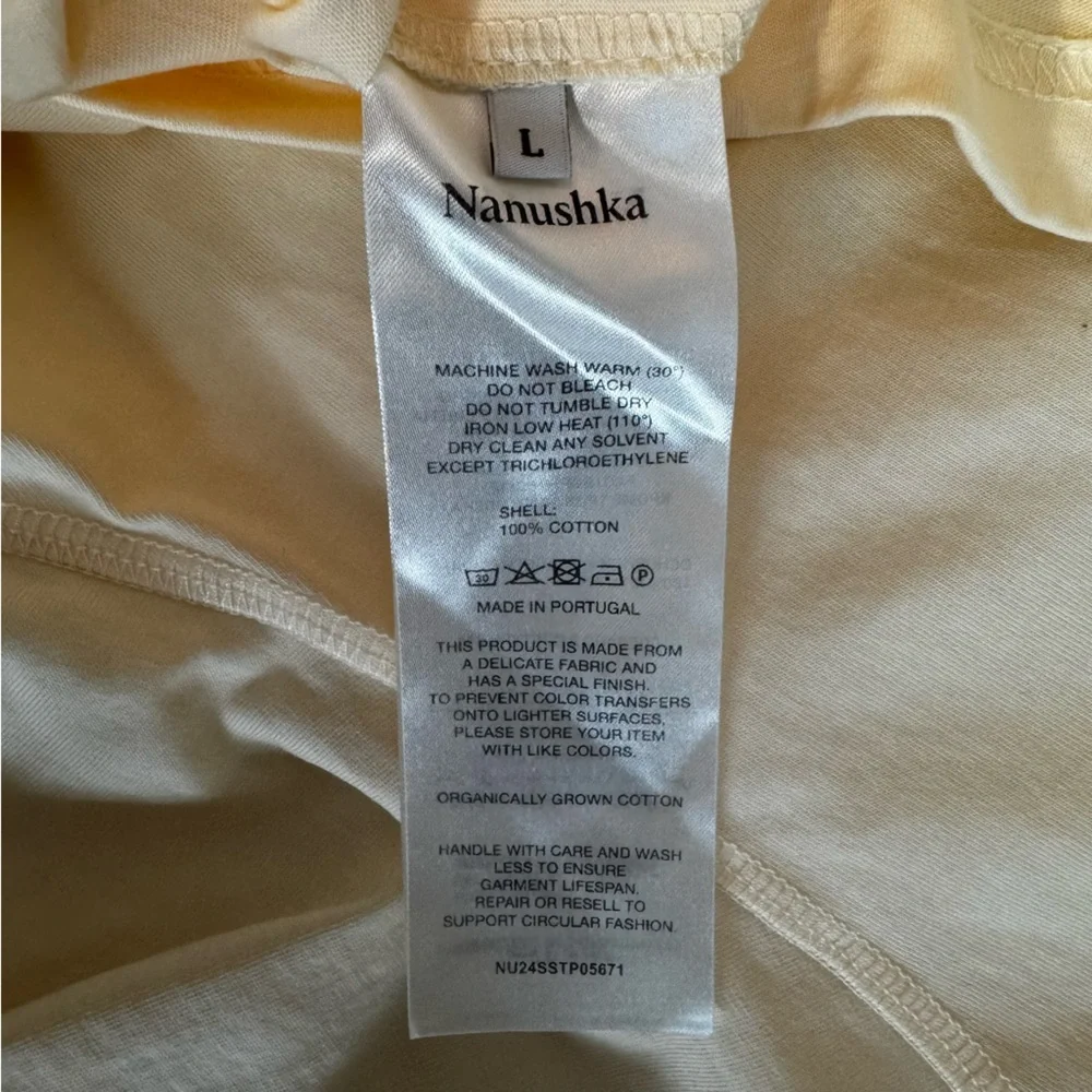Nanushka Organic Cotton Embroidered Graphic Tee - Cream Butter Yellow - L - Picture 4 of 11